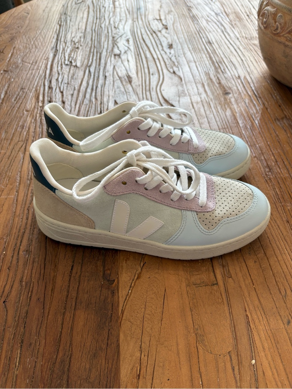Veja Pastel Leather & Suede Sneakers - White, Light Blue & Lilac